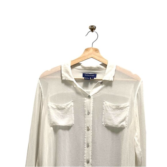 Boston Proper Vintage Silk Button Down Blouse White Size 14 Quiet Luxury Flowy - Picture 4 of 11